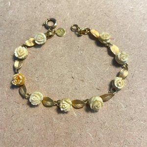 Faux carved ivory roses bracelet